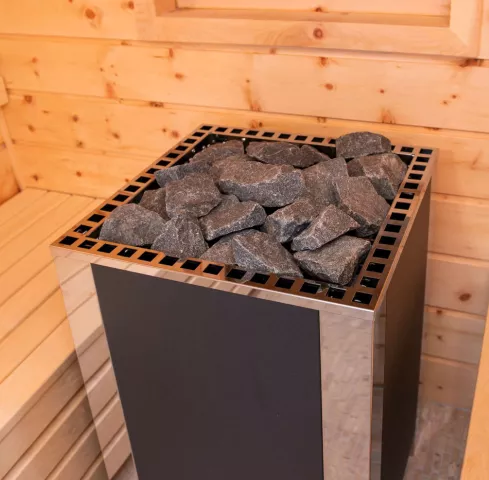 Saunaofen der im Tannhäuschen montiert ist mit Gas betrieben von Firma Kusatek